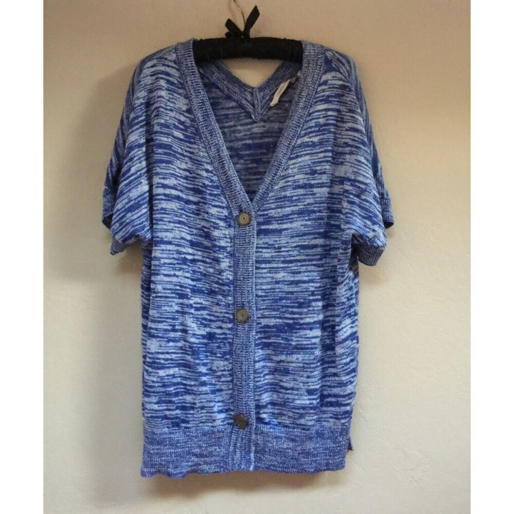 Soft Surroundings Womens Medium Oceana Cardigan Sweater Blue Short Sleeve Casual